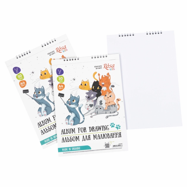 Альбом для малювання на спіралі А4 Rosa Kids Cats Selfies 100г/м2 30 аркушів