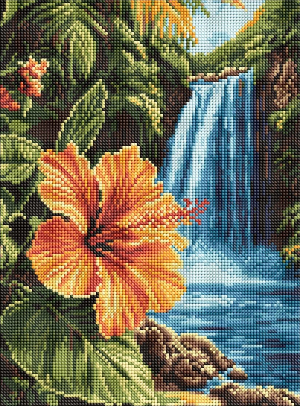 Алмазна мозаїка Ідейка на підрамнику Тропічний водоспад 30х40см 8227 | книга Mirava