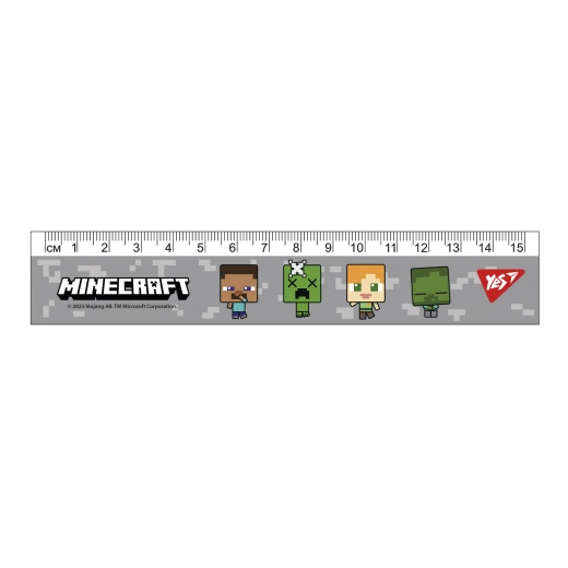 Лінійка YES 15 см Minecraft сіра
