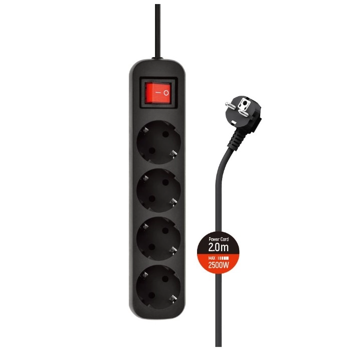 Мережевий подовжувач СolorWay 4 розетки 2M Black (CW-PSEA42BK)