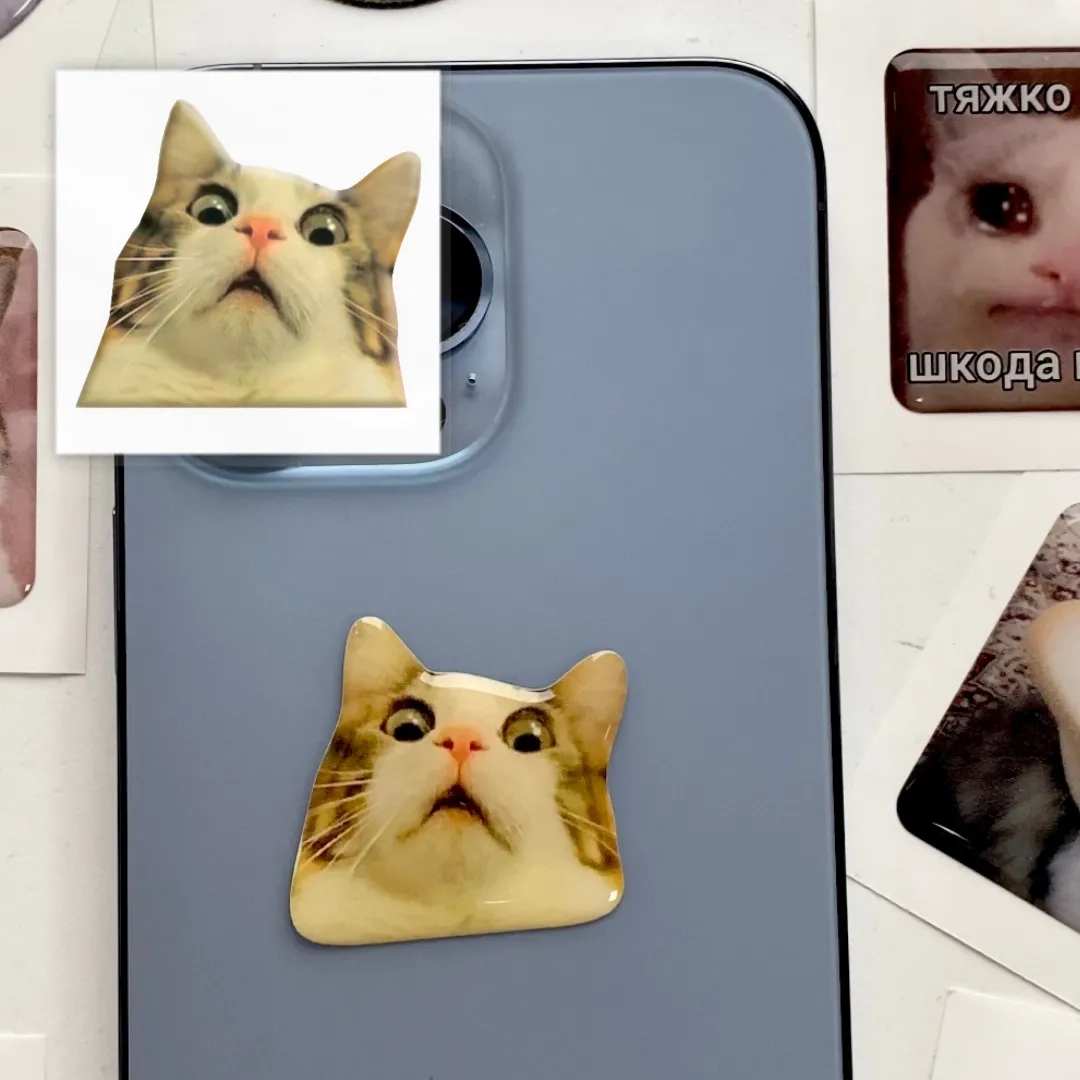 Наліпка 3D-стікер Мем здивований котик SX-27