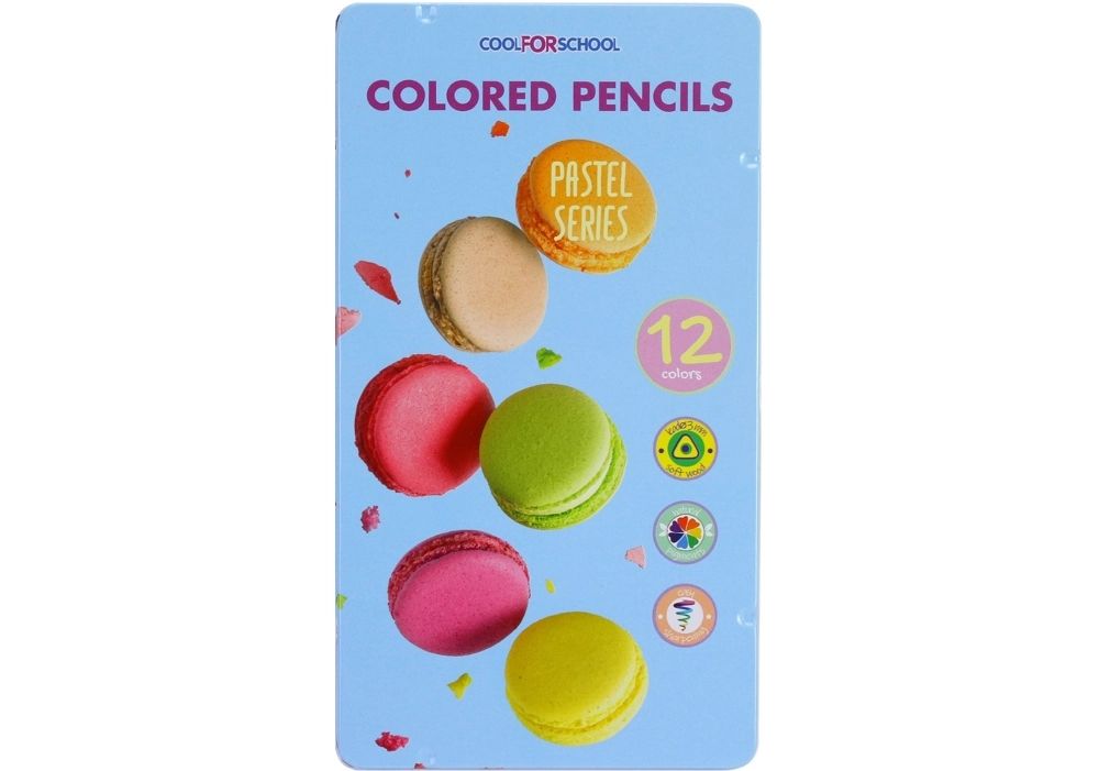 Олівці кольорові преміум COOLFORSCHOOL PASTEL тригранні в металевій коробці 12шт