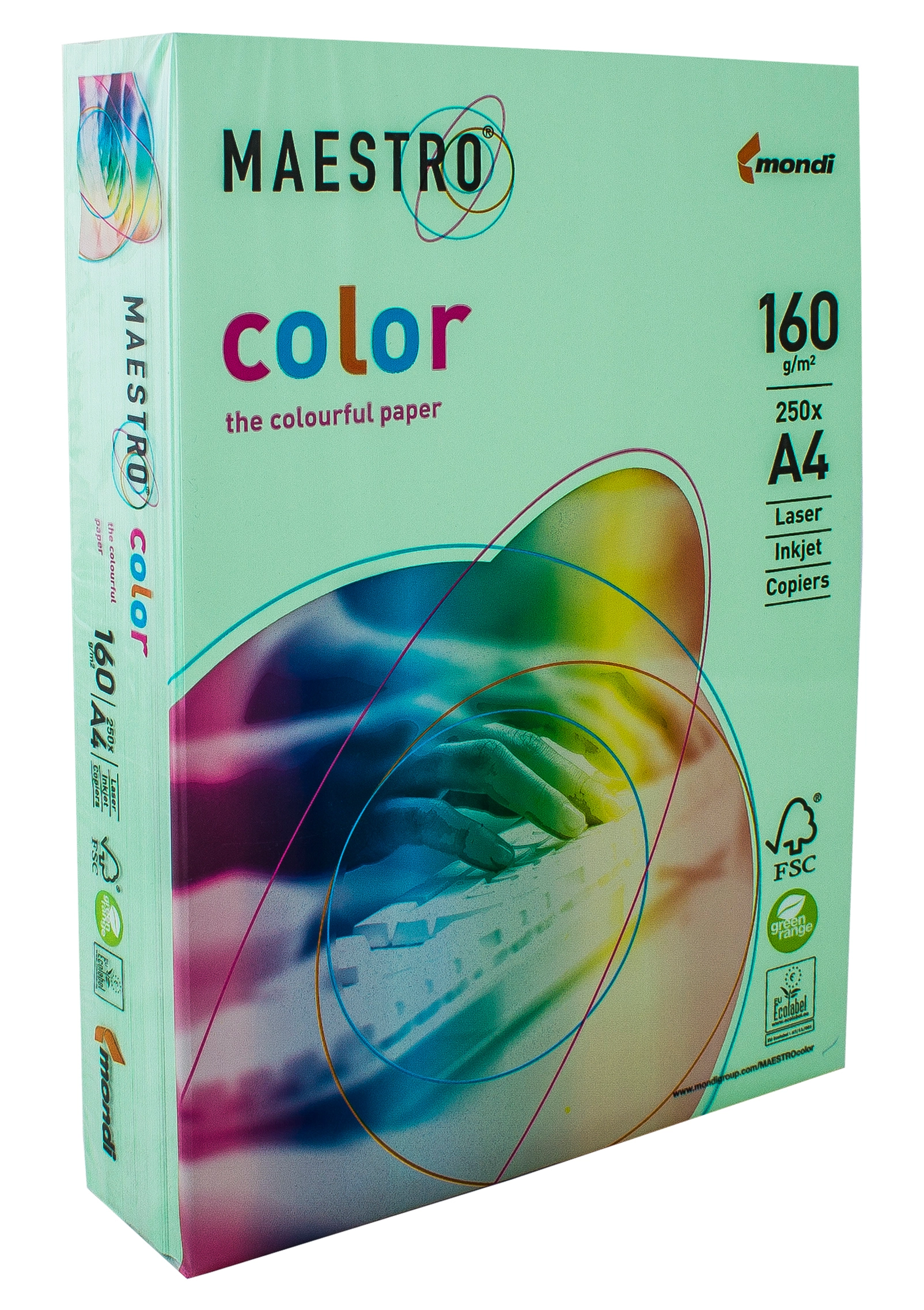 Папір кольоровий A4 160г/м Pastell 250арк MG28 Medium Green зелений Maestro Color