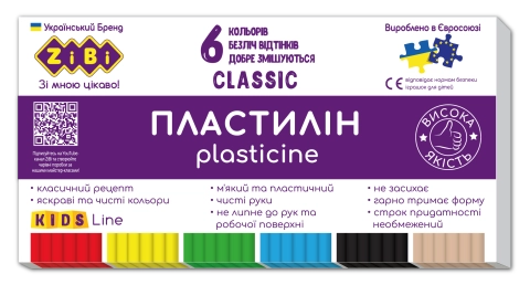 Пластилін CLASSIC ZiBi 6 кольорів 120г ZB.6230