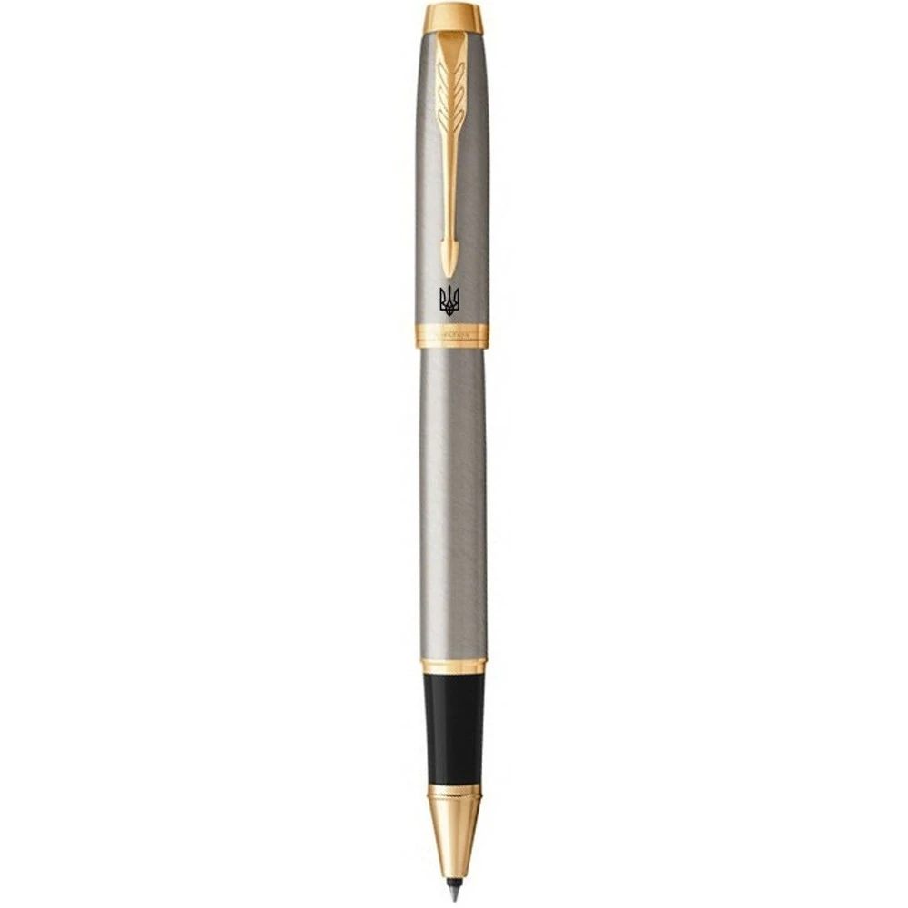 Ручка роллер Parker IM 17 UKRAINE Brushed Metal GT RB Тризуб на кліпі 22222_TR4