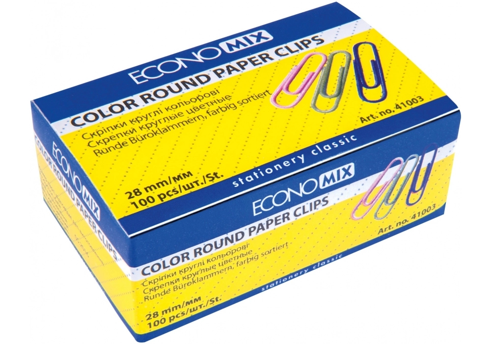 СКРІПКИ 28мм Economix E41003 100 штук кольорові круглі