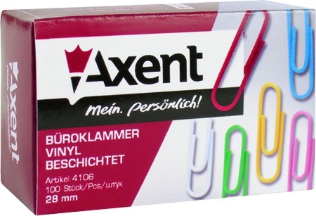 Скріпки Axent 28мм круглі кольорові 100 шт 4106